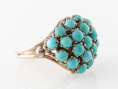 Vintage Retro Turquoise Cluster Ring in 14k Rose & Yellow Gold