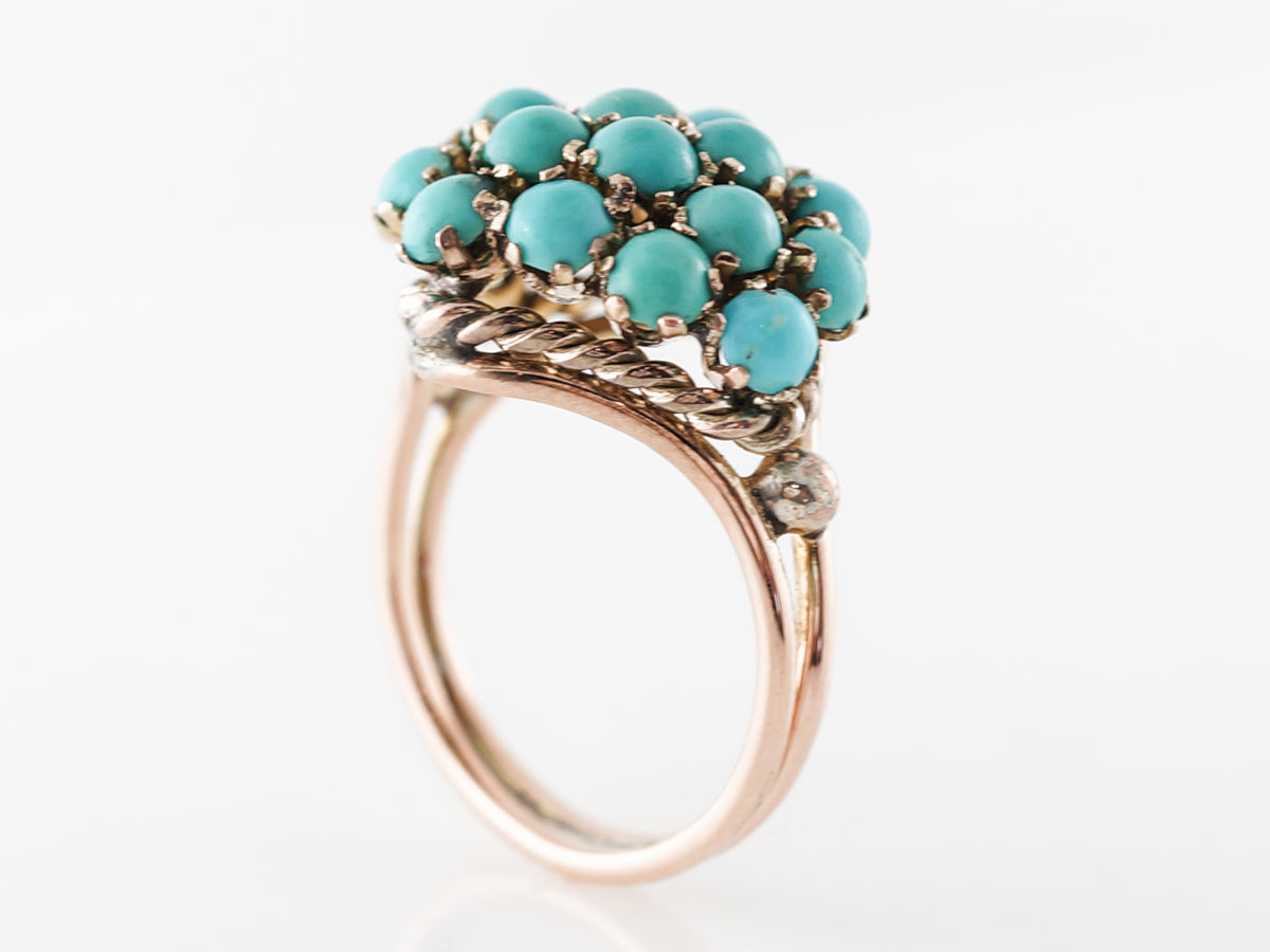 Vintage Retro Turquoise Cluster Ring in 14k Rose & Yellow Gold