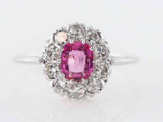 Art Deco Sapphire & Diamond Cluster Ring in White Gold