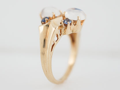 Vintage Right Hand Ring Late Art Deco 1.40 Cabochon Cut Moonstones & Sapphires in 14k Yellow Gold