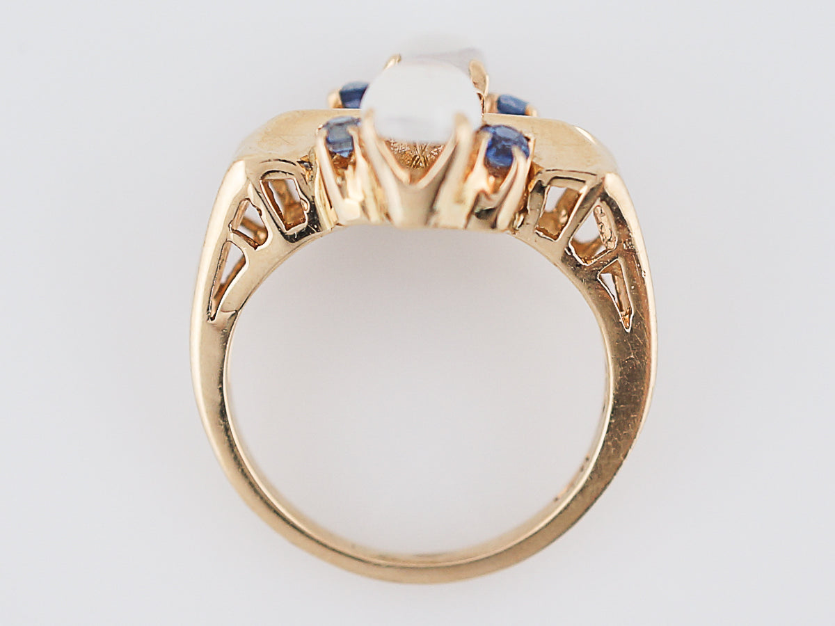 Vintage Right Hand Ring Late Art Deco 1.40 Cabochon Cut Moonstones & Sapphires in 14k Yellow Gold