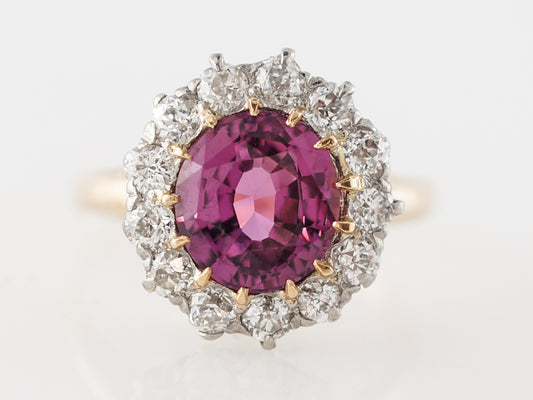 Vintage Edwardian Pink Sapphire & Diamond Cluster Engagement Ring