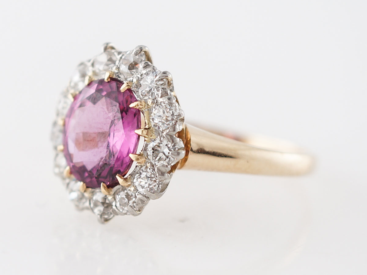 Vintage Edwardian Pink Sapphire & Diamond Cluster Engagement Ring