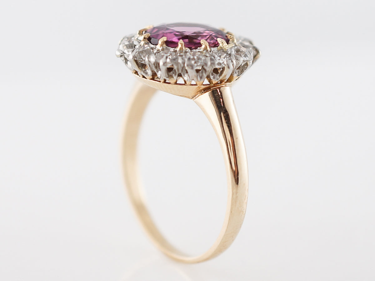 Vintage Edwardian Pink Sapphire & Diamond Cluster Engagement Ring