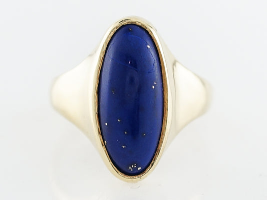 Cabochon Cut Oval Lapis Right Hand Ring in 18k Yellow Gold