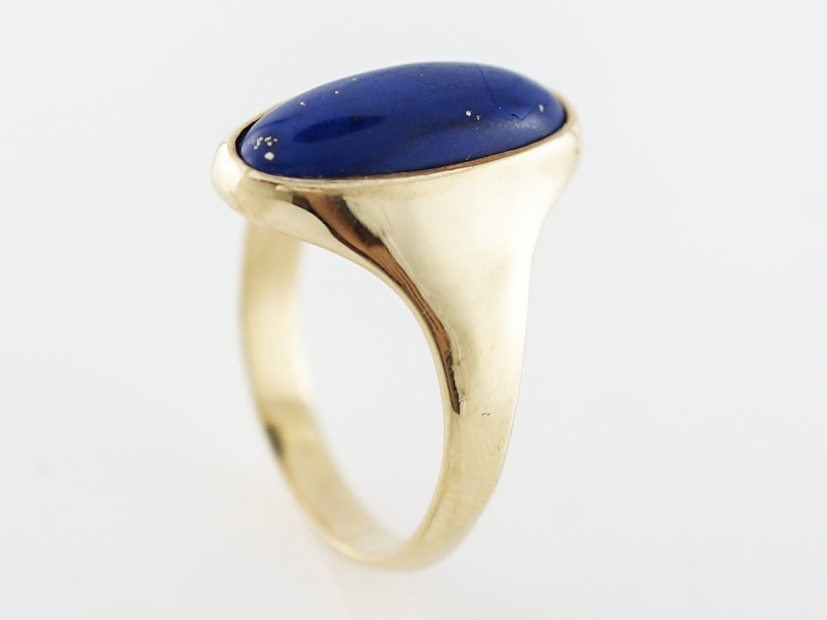 Cabochon Cut Oval Lapis Right Hand Ring in 18k Yellow Gold