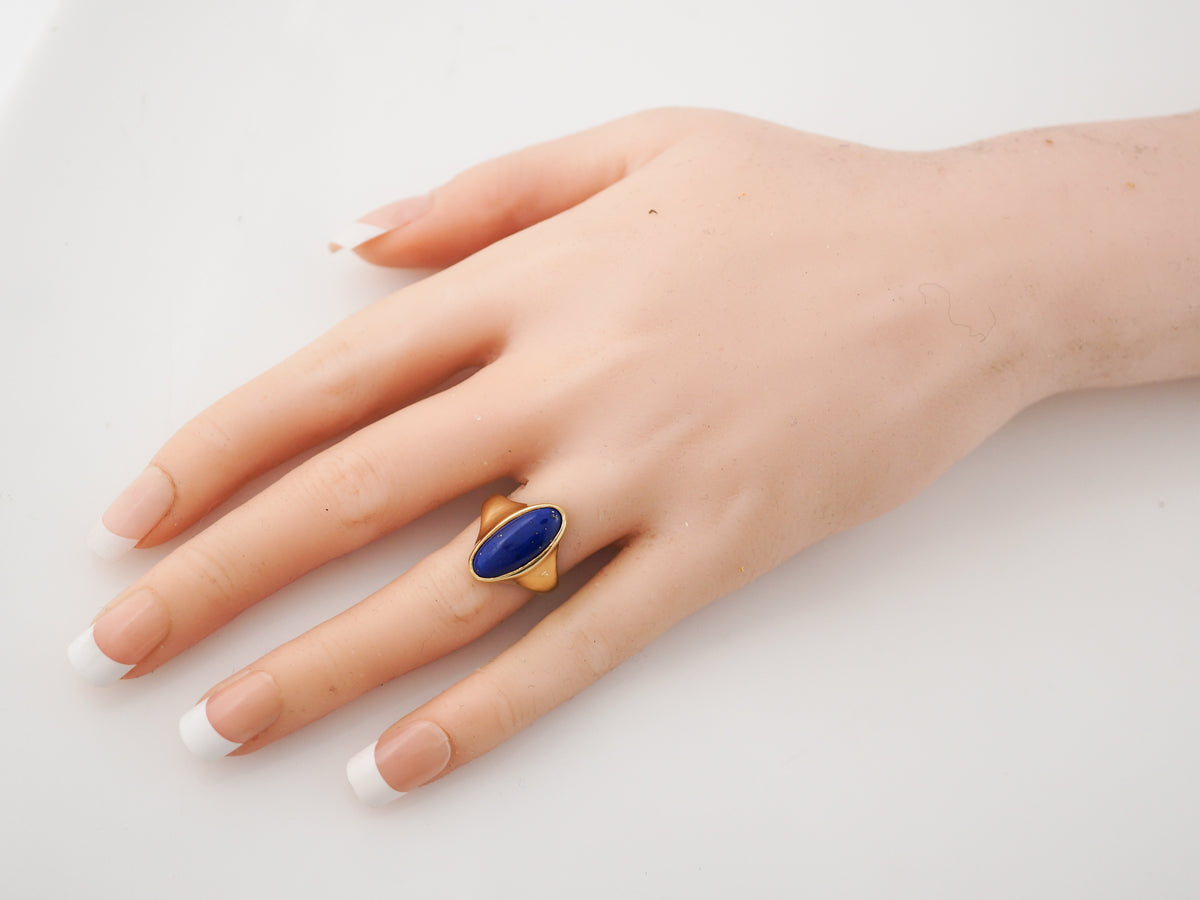 Cabochon Cut Oval Lapis Right Hand Ring in 18k Yellow Gold
