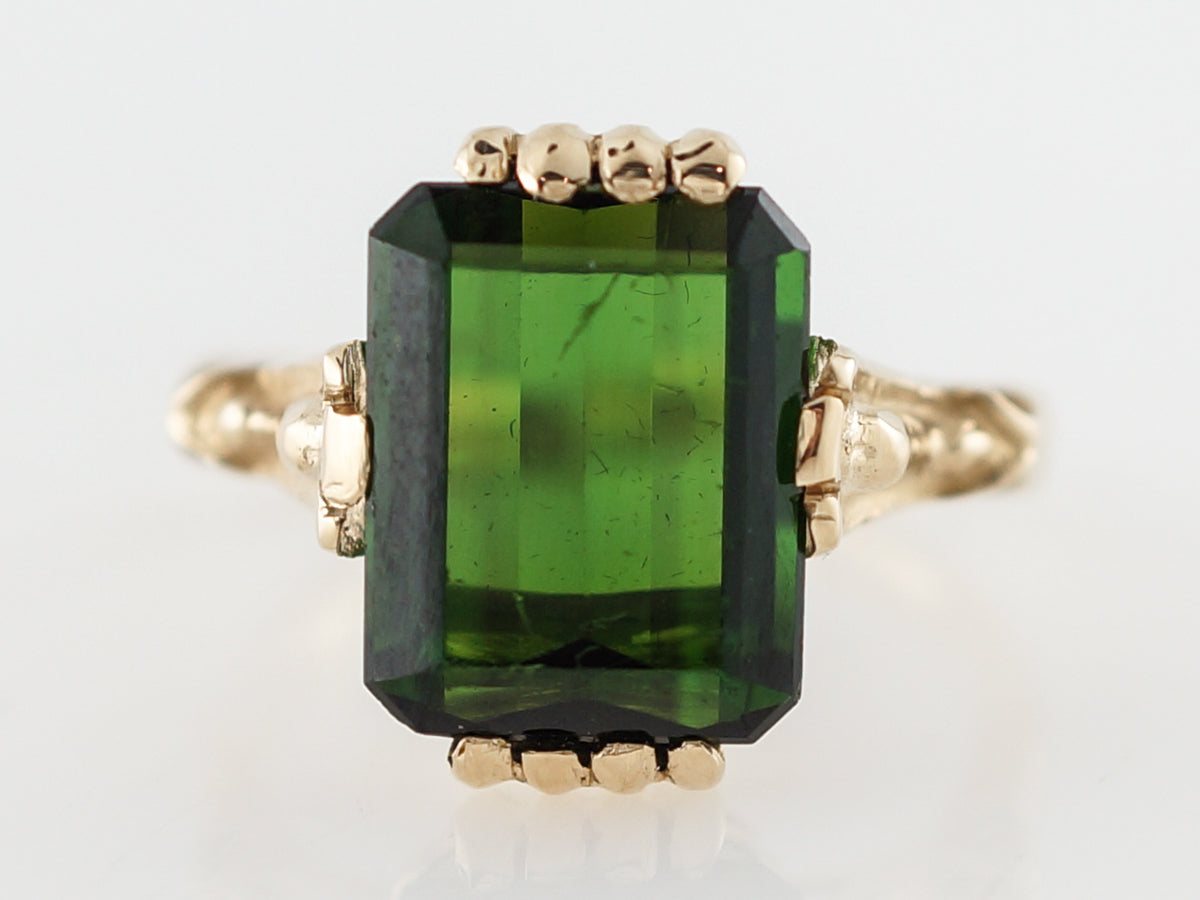 Vintage Right Hand Ring Mid-Century 4.50 Emerald Cut Tourmaline in 14k Yellow Gold
