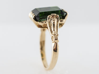 Vintage Right Hand Ring Mid-Century 4.50 Emerald Cut Tourmaline in 14k Yellow Gold