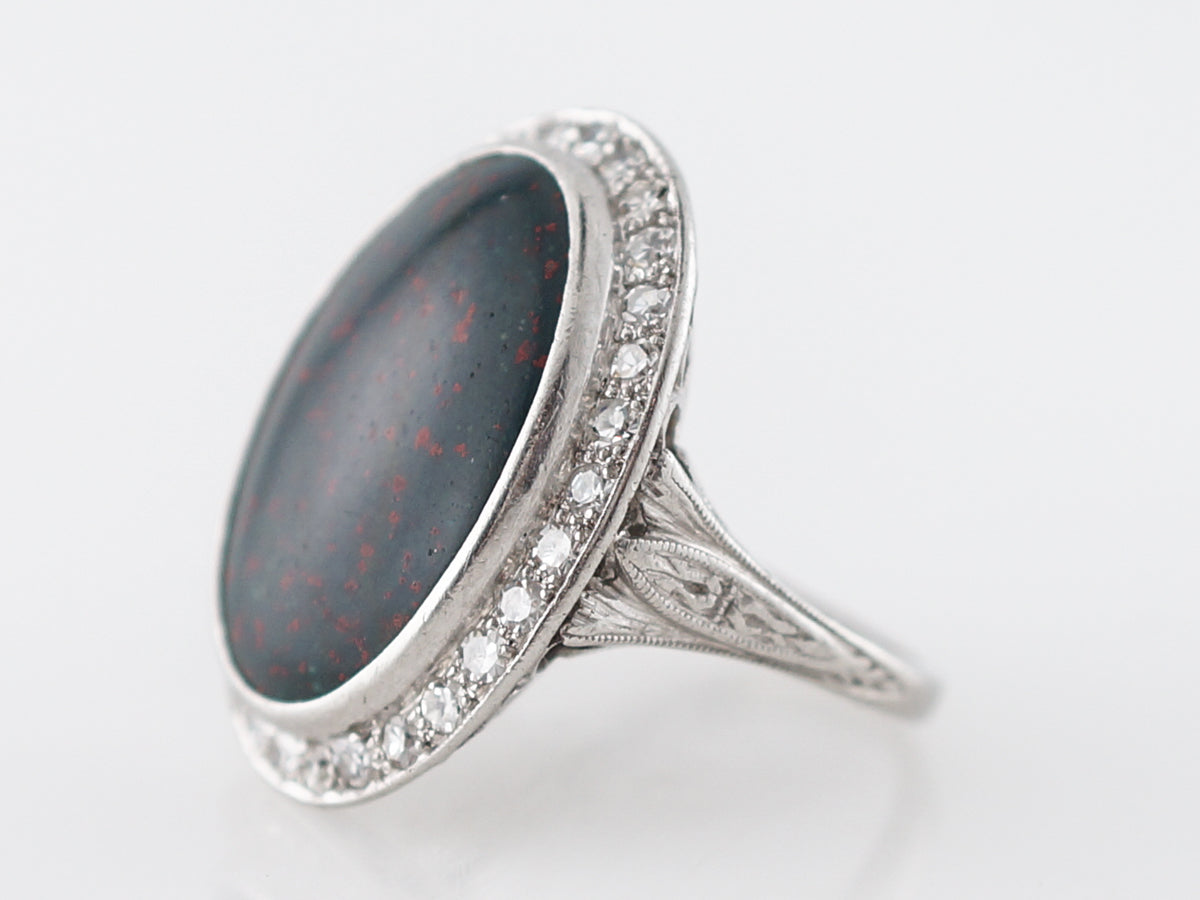 ***ON HOLD***Vintage Bloodstone Cocktail Ring w/ Diamonds in Platinum