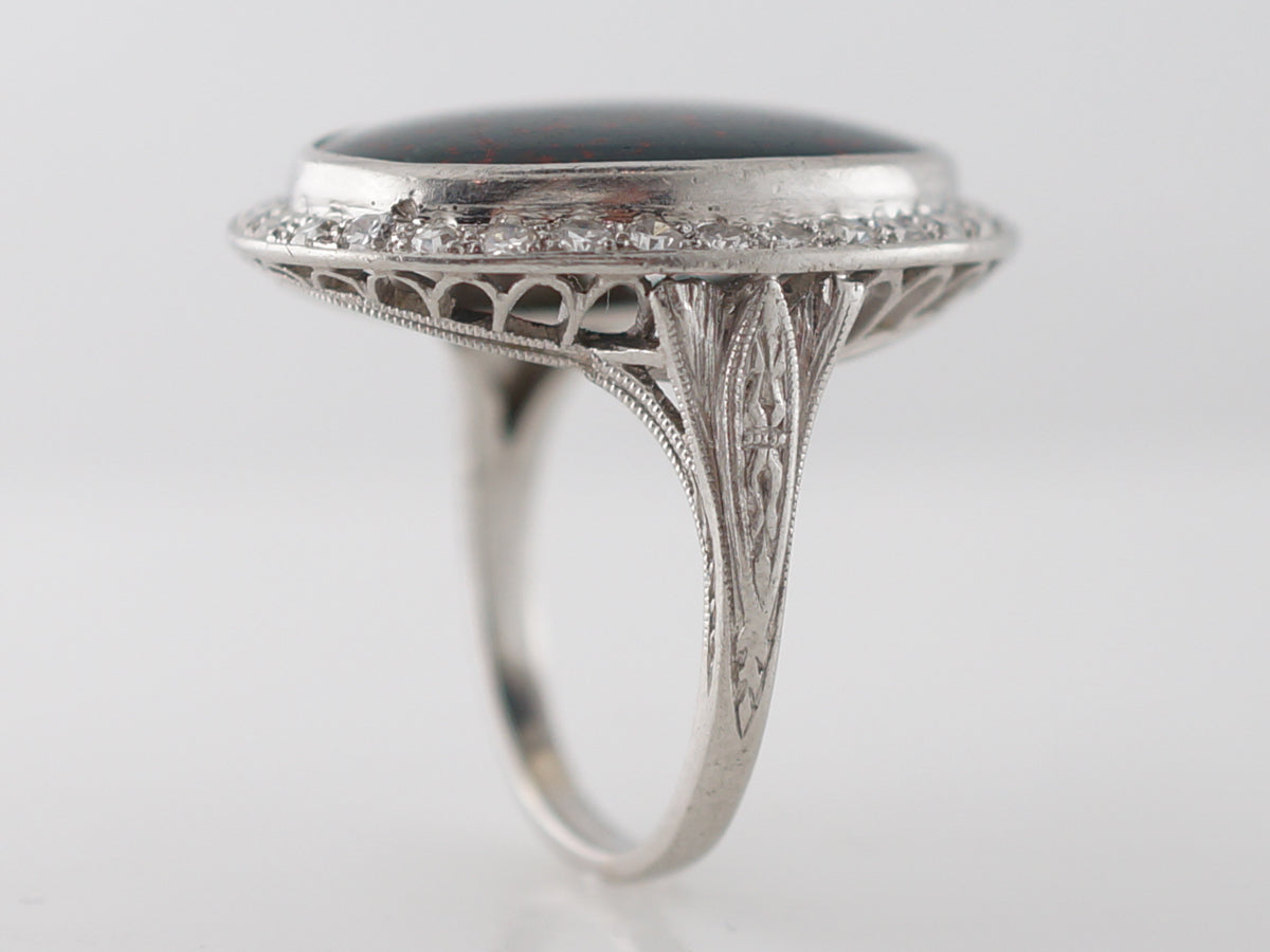 Vintage Bloodstone Cocktail Ring w/ Diamonds in Platinum