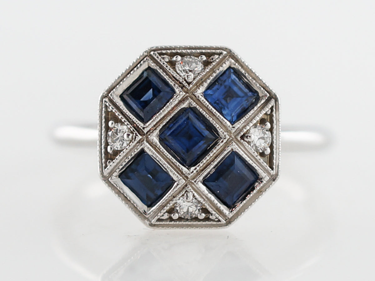 Vintage Right Hand Ring Retro 1.10 Square Cut Sapphire in 14k White Go ...