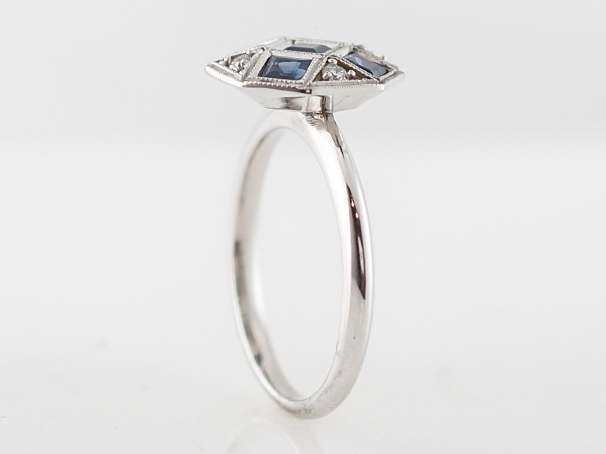 Vintage Right Hand Ring Retro 1.10 Square Cut Sapphire in 14k White Gold