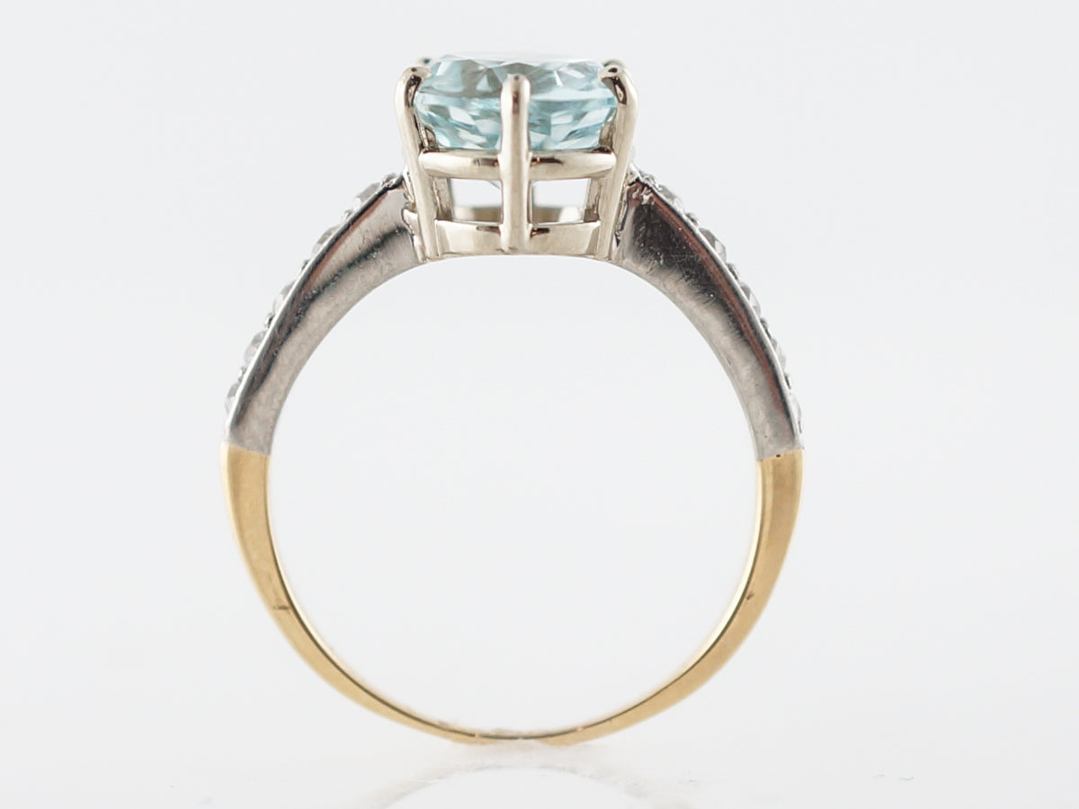 Retro Two-Tone Oval Cut Aquamarine Engagement Ring