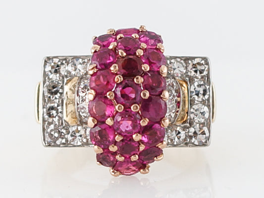 Vintage Right Hand Ring Retro 2.75 Round Cut Rubies in 14k Yellow & White Gold