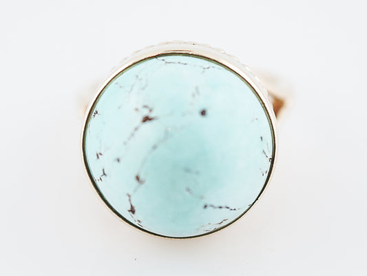 Vintage Right Hand Ring Retro Cabochon Cut Turquoise in 14k Yellow Gold