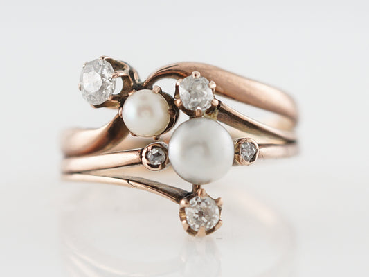Victorian Diamond & Pearl Right Hand Ring 14k