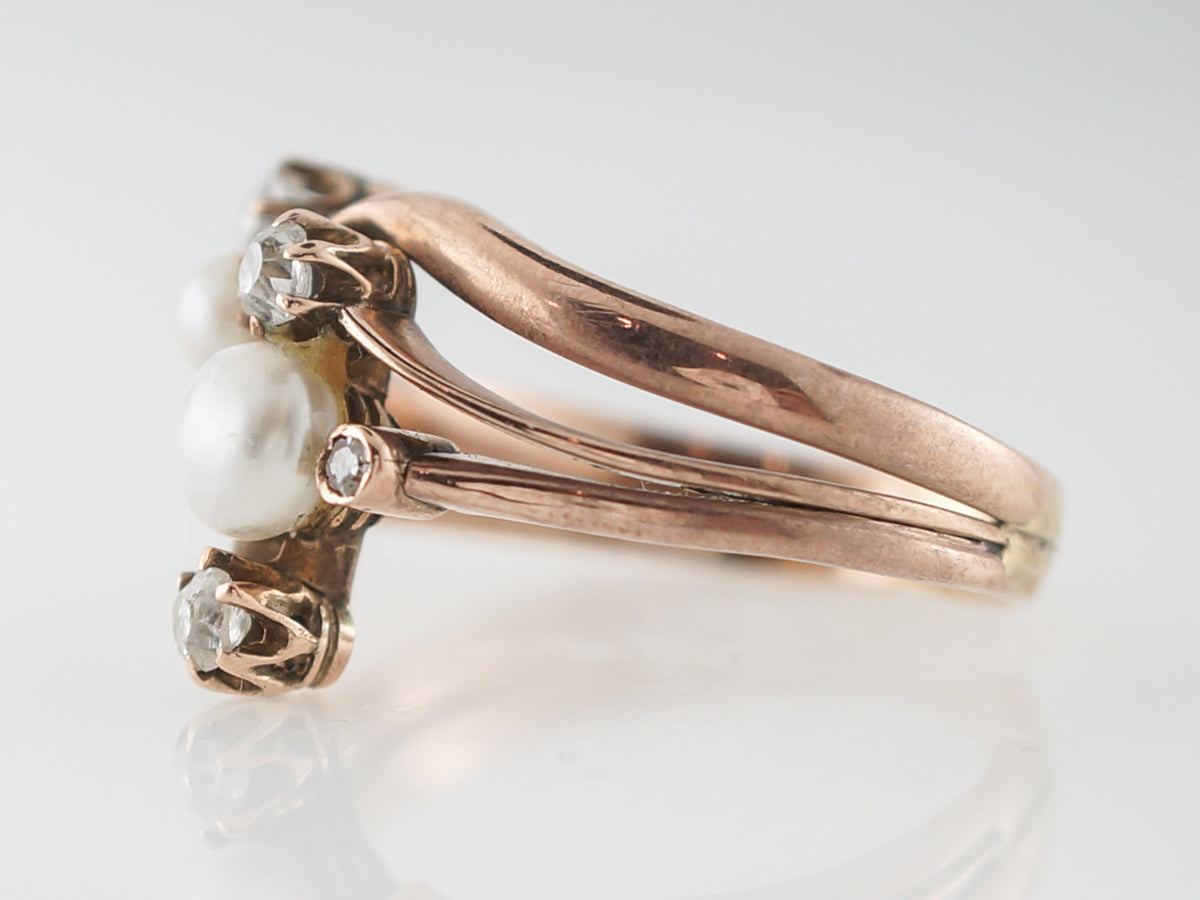 Victorian Diamond & Pearl Right Hand Ring 14k