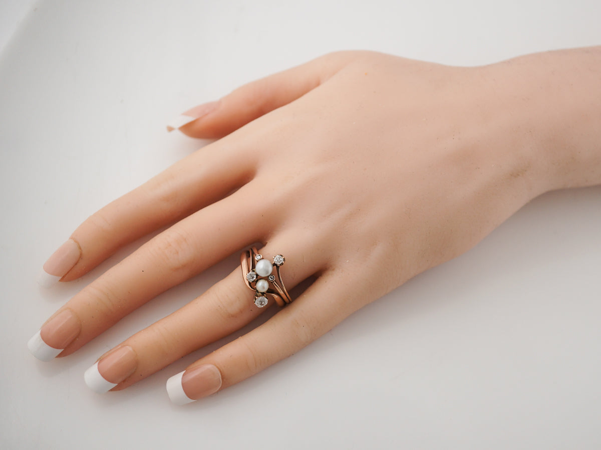 Victorian Diamond & Pearl Right Hand Ring 14k