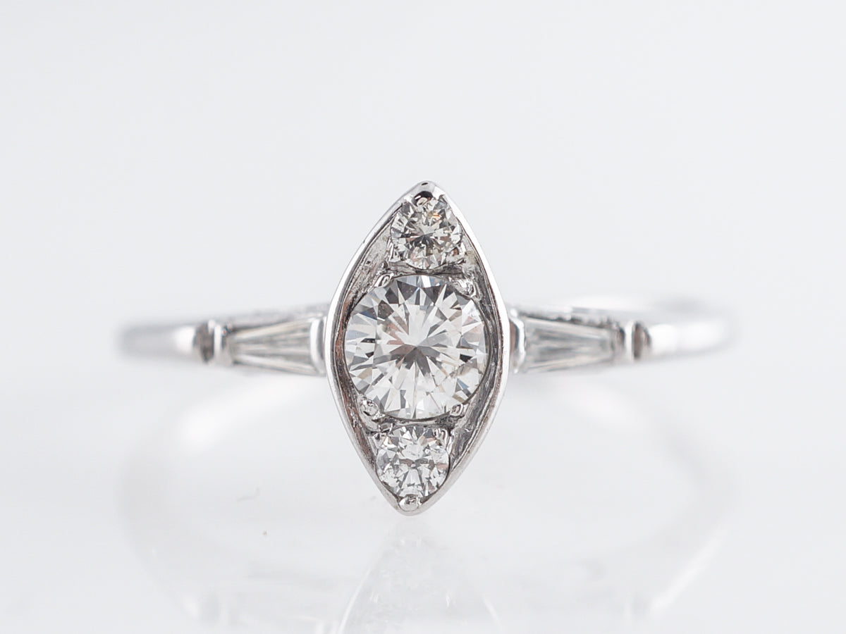 Vintage Round Brilliant Diamond Engagement Ring in 14k White Gold