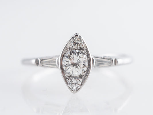 Vintage Round Brilliant Diamond Engagement Ring in 14k White Gold