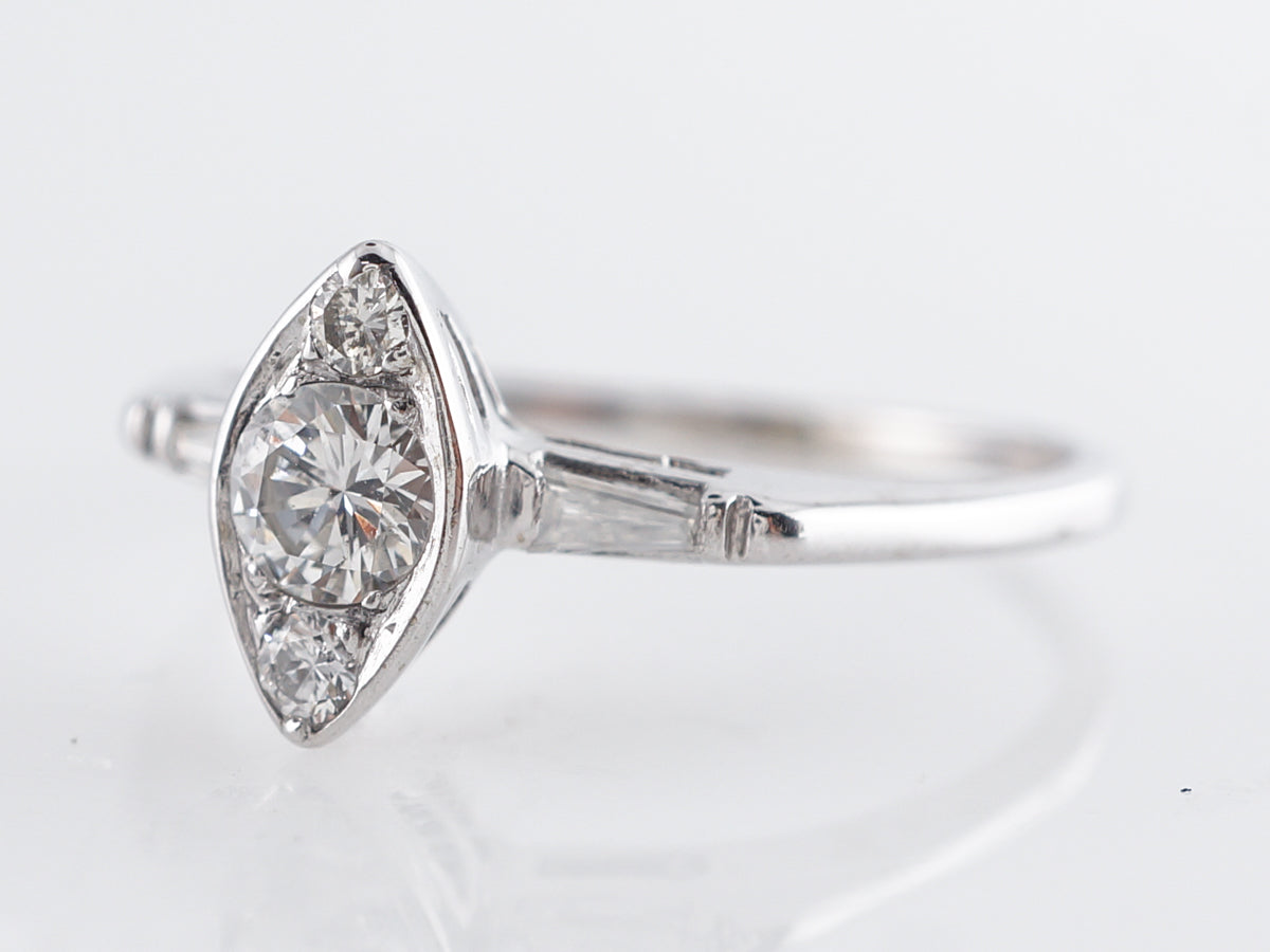 Vintage Round Brilliant Diamond Engagement Ring in 14k White Gold