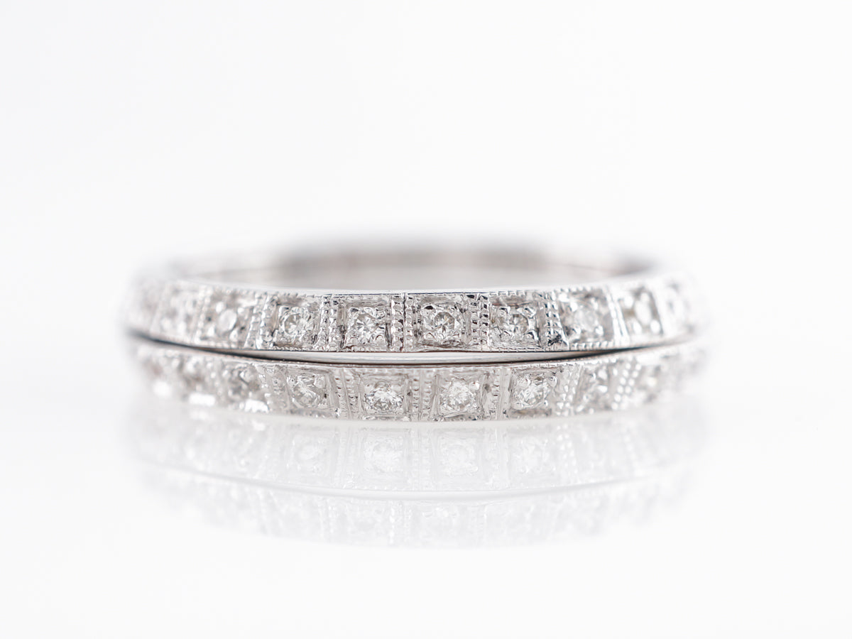 Vintage Diamond Wedding Band Ring Guard in 18K White Gold - Filigree ...
