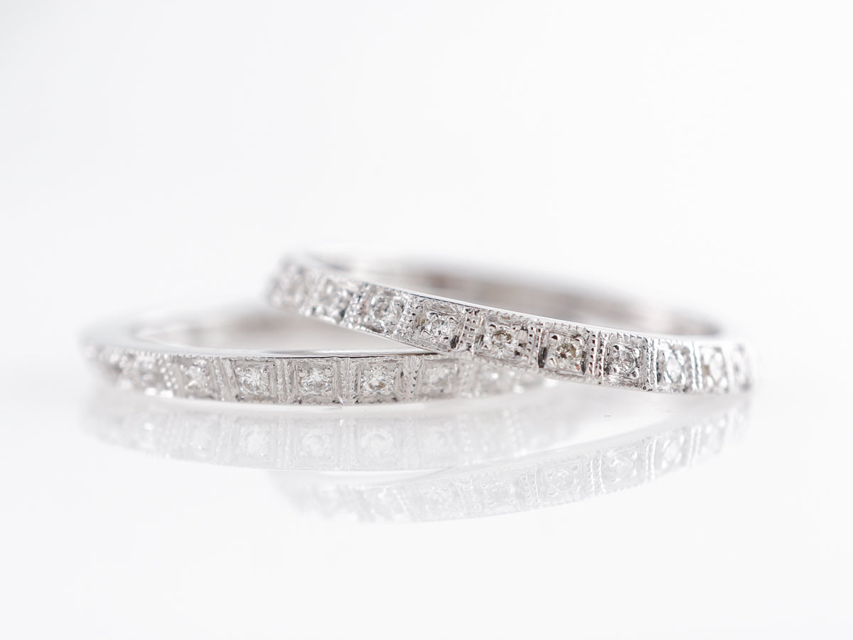 Vintage Diamond Wedding Band Ring Guard in 18K White Gold - Filigree ...