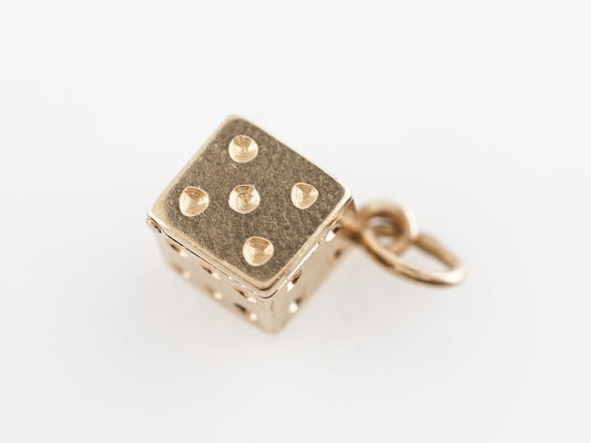 Vintage Small Dice w/ Enamel Heart in 14k Yellow Gold