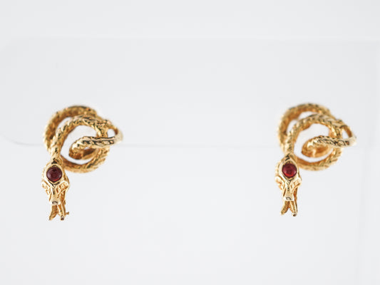 Vintage Snake Earrings Mid-Century .06 Round Cut Rubies in 14k Yellow Gold