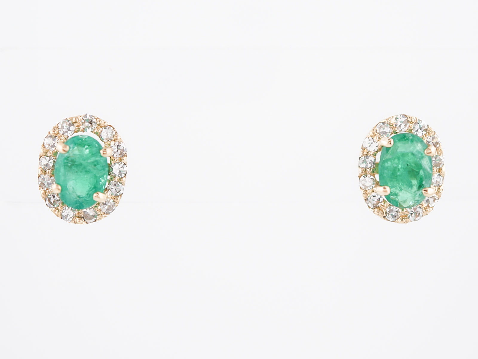 Modern Cluster Earrings 1.38 Oval Cut Emerald in 18k Yellow Gold