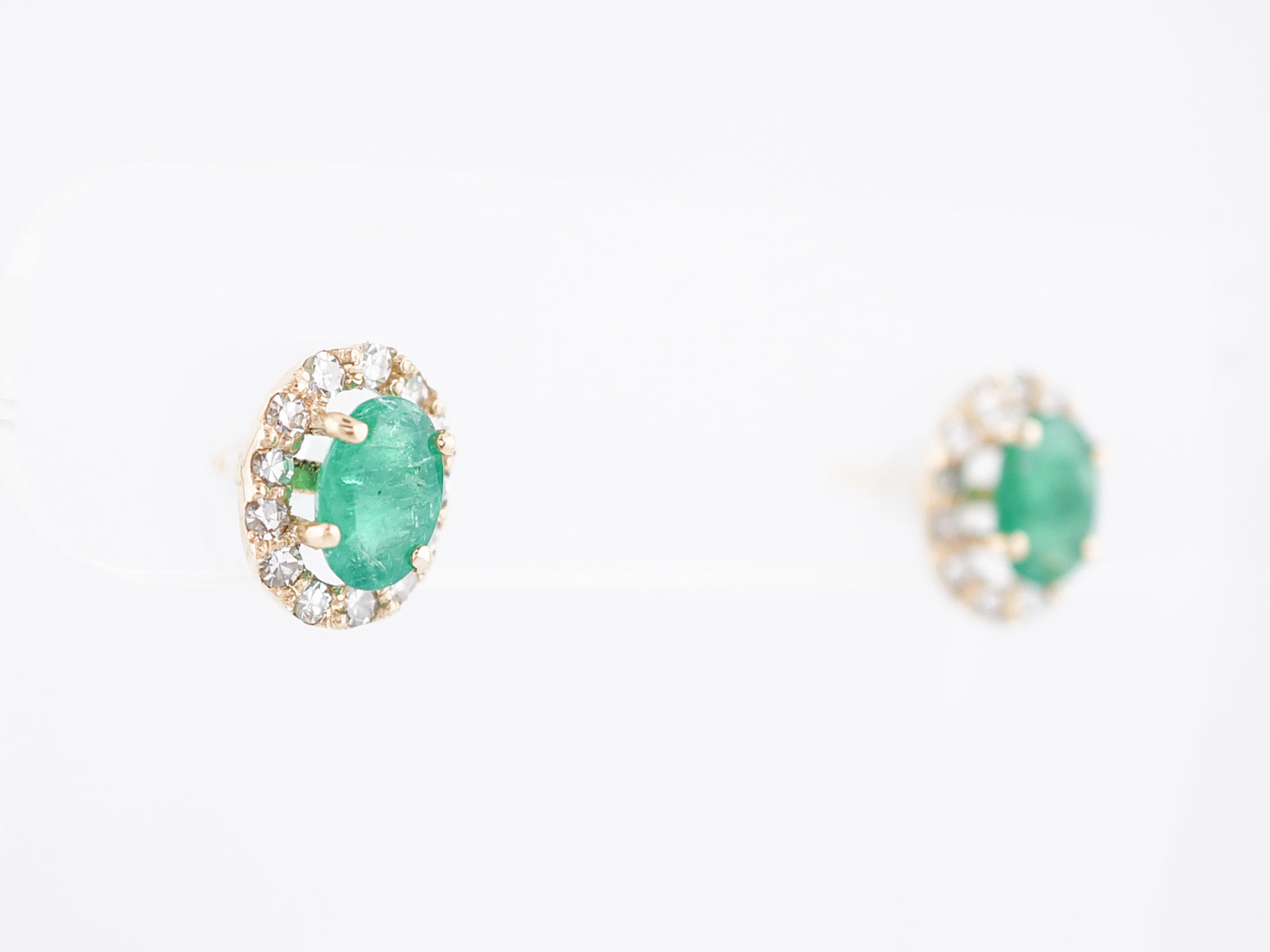 Modern Cluster Earrings 1.38 Oval Cut Emerald in 18k Yellow Gold