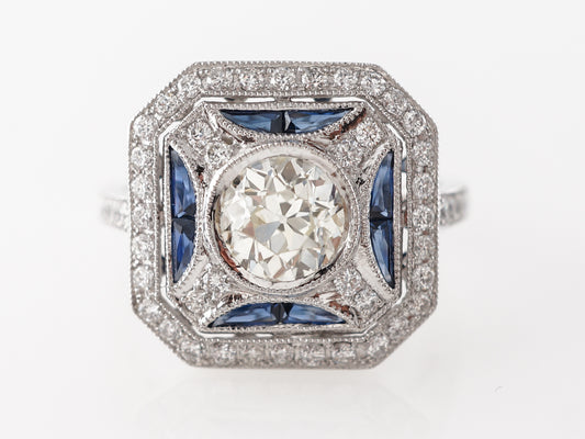 Vintage Style Cocktail Ring w/ Sapphires in Platinum