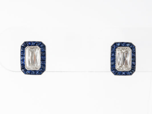Crisscut Diamond Earrings w/ Sapphire Accents Platinum