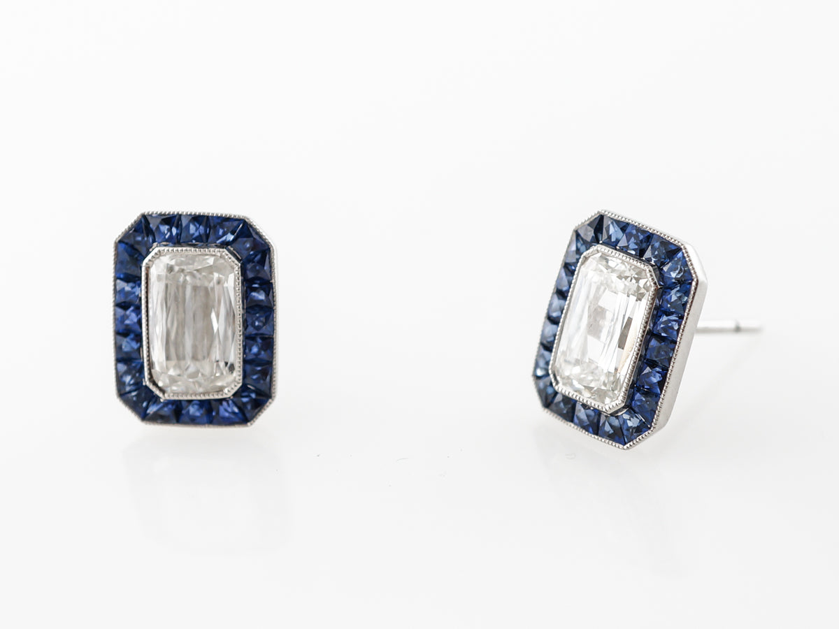 Crisscut Diamond Earrings w/ Sapphire Accents Platinum