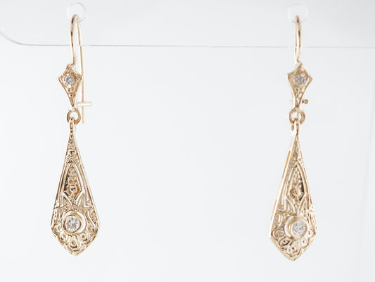 Vintage Style Earrings w/ Old European Diamonds in Yellow Gold