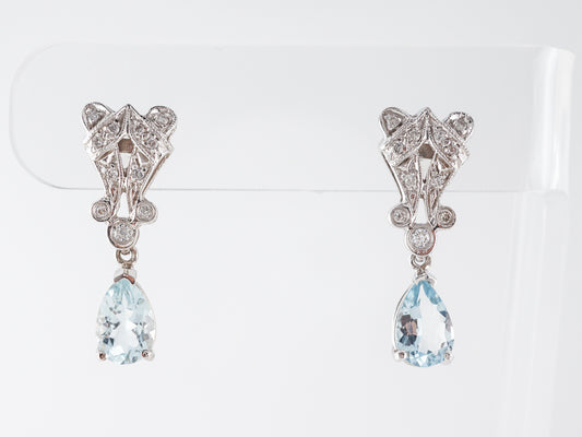 Vintage Style Aquamarine & Diamond Earrings in 14k