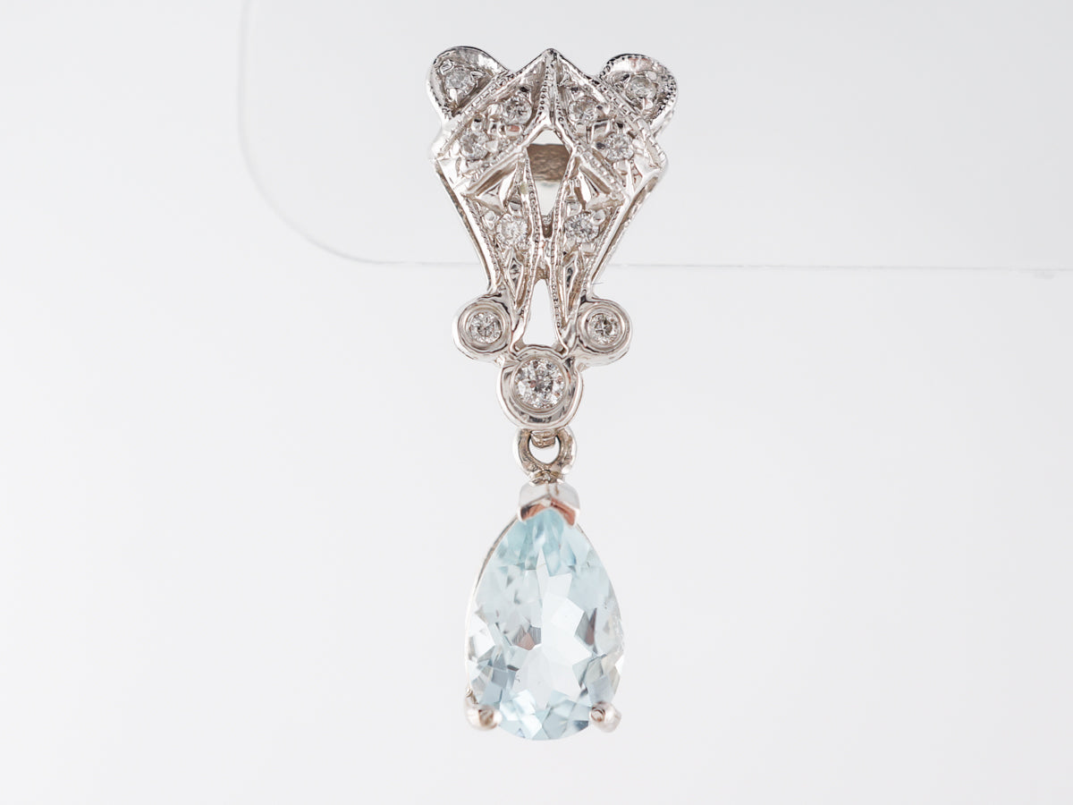 Vintage Style Aquamarine & Diamond Earrings in 14k