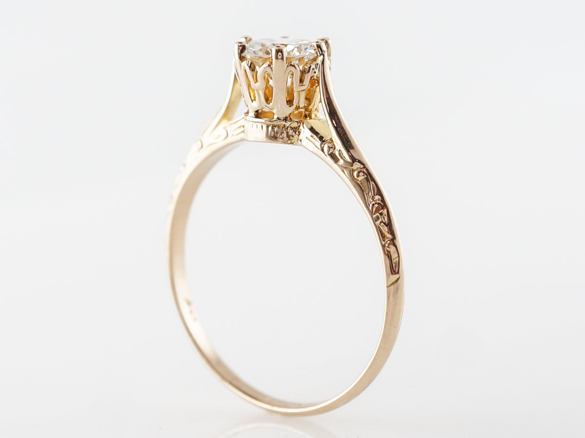 Vintage Style Diamond Solitaire Engagement Ring in 18k