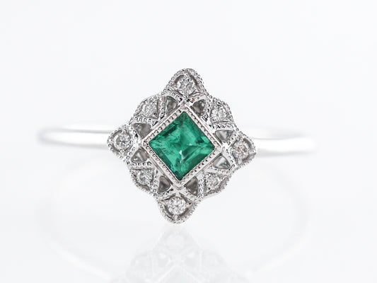Vintage Style Square Cut Emerald Cocktail Ring in 14k
