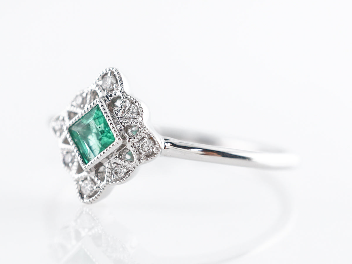 Vintage Style Square Cut Emerald Cocktail Ring in 14k