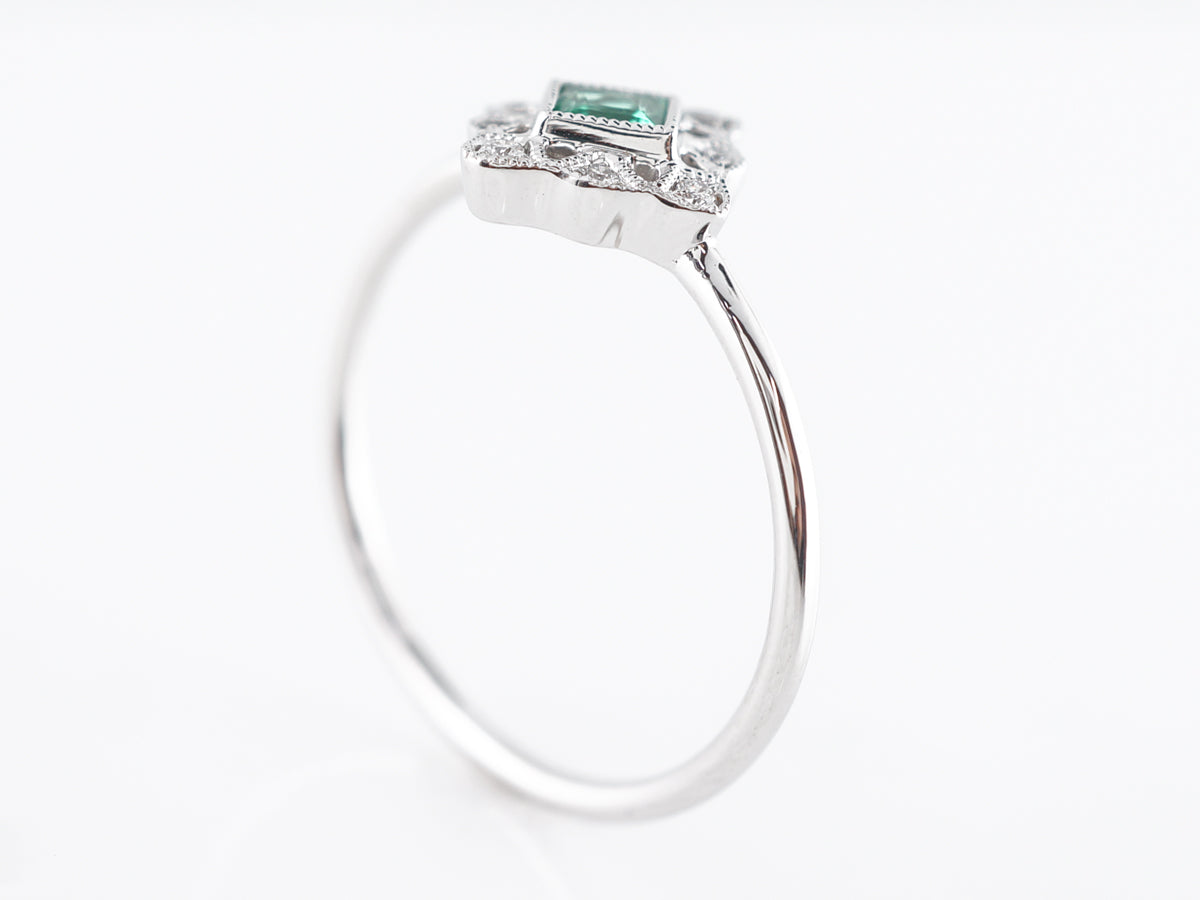 Vintage Style Square Cut Emerald Cocktail Ring in 14k
