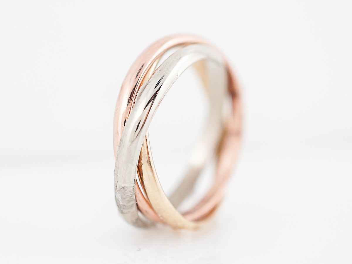 Vintage Trinity Roll Ring Retro in 14k Yellow, White & Rose Gold