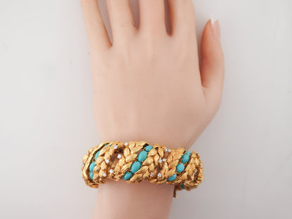*RTV 9/4/19**Vintage Turquoise & Diamond Bracelet in Yellow Gold