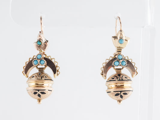 Vintage Turquoise & Enamel Victorian Earrings in 14k