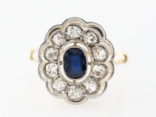 Vintage Victorian Oval Sapphire Cluster Ring 14k & Platinum