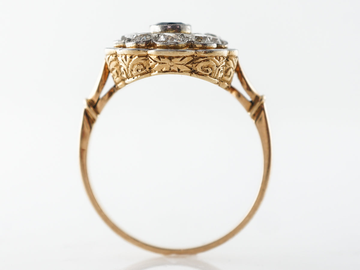Vintage Victorian Oval Sapphire Cluster Ring 14k & Platinum
