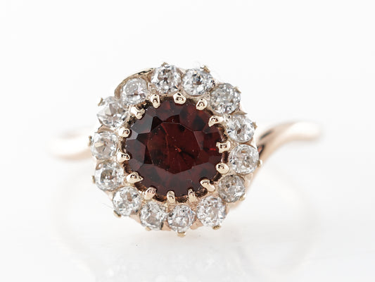 Vintage Victorian Garnet & Diamond Halo Ring in 14k