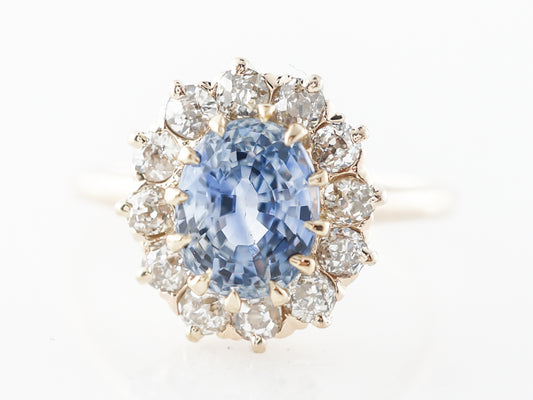 Vintage Victorian 1.68 Oval Sapphire Cluster Ring 14k