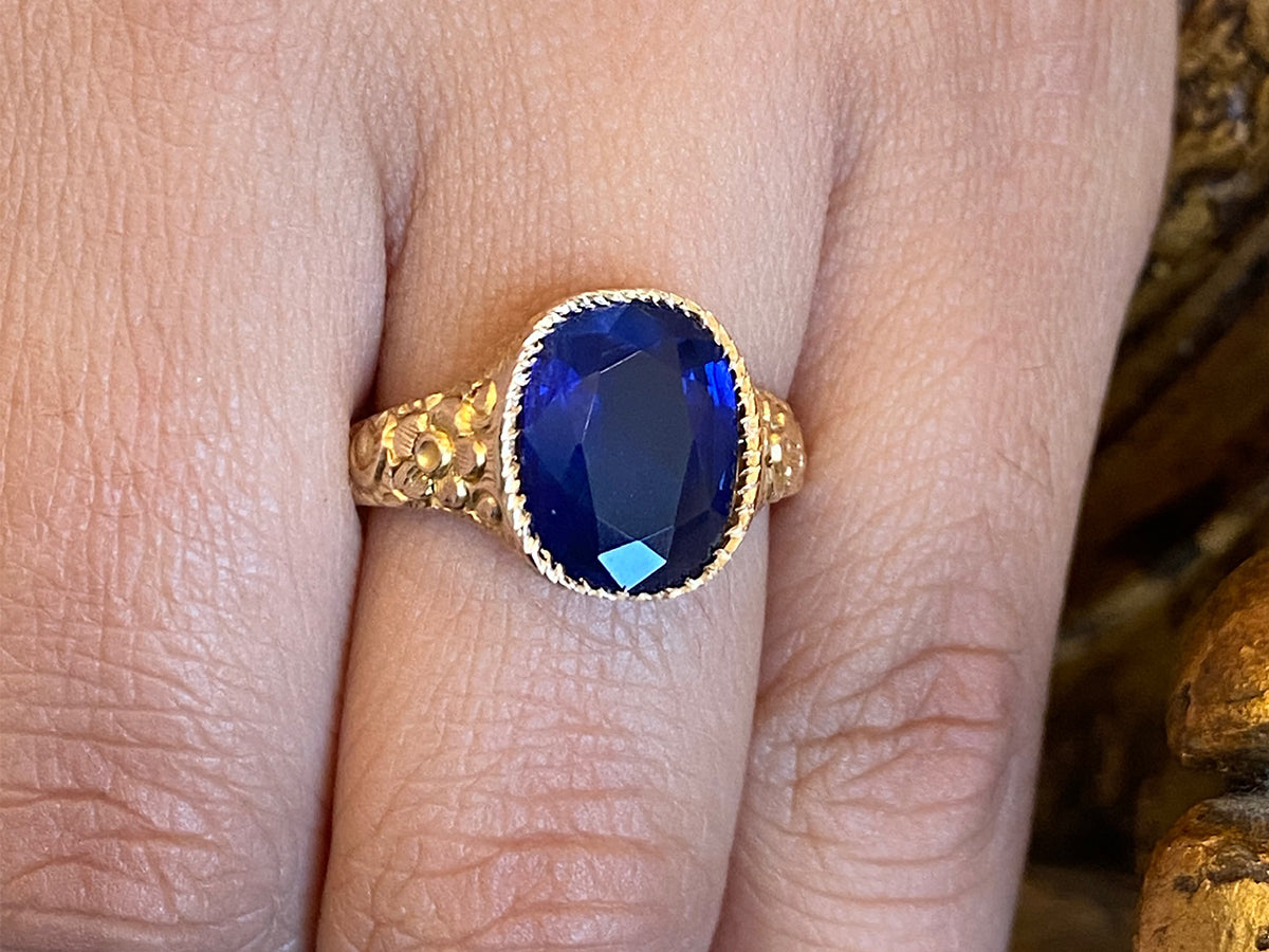 Vintage Victorian Cushion Cut Sapphire Engagement Ring in 14k
